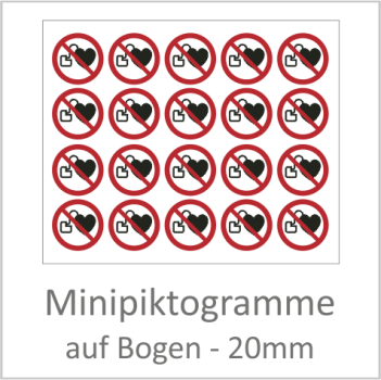 "P007 Kein Zutritt f. Personen mit Herzschrittmachern/Defibrillatoren" 20mm Durchmesser á 10 Stück